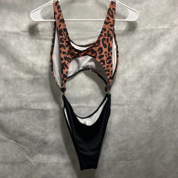Leopard Cheetah Swimsuit Monokini  Swimwear Women One-Piece Metal Rings Medium - Picture 8 of 14